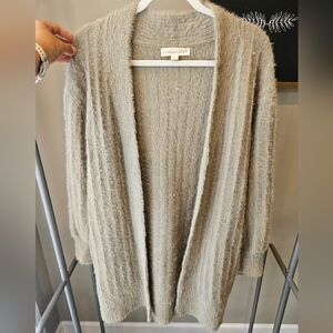 Lovestitch Heavenly Fuzzy Ribbed Cardigan Size Small Beige